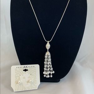 Anne Klein silver and pearl necklace & earring set